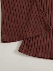 Elladie kids 3 pièces/set Top à col roulé côtelé à manches longues, pantalon évasé et gilet en fausse fourrure avec décoration de nœud pour filles. Tenue décontractée élégante et luxueuse, convient pour un anniversaire, des vacances - Marron - Voir 9