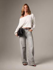 AiiRZ Áo len dệt kim hở vai có gân crop top thu đông thường ngày - Màu be - Xem 3