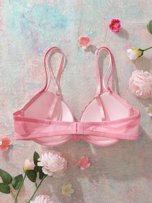 Pink Underwire Padded Bra With High Support, Lift & Gather, Embroidered Floral Pattern, Romantic Countryside Style Women's Lingerie