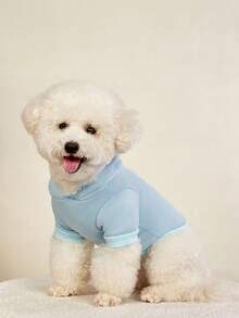 PETSIN 1pc Red Tomato Letter Printed Pet Hoodie With Hat Light Blue Autumn And Winter Thick Warm Windproof Home Pet Clothing