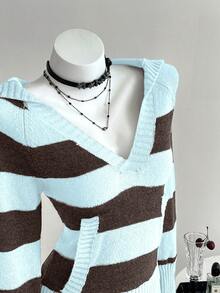 Elamini Sudadera con capucha de mujer de manga raglán versátil con bloques de color y rayas para otoño - Multicolor - Ver 3
