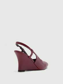 CUCCOO BIZCHIC Pointed Toe Wedge Heel Burgundy Backstrap Comfortable Elegant Versatile Commuter Women's Wedge Slip-On Shoes - Burgundy - View 9