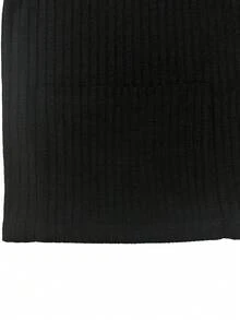 SHEIN 大码女式纯色落肩长袖罗纹针织休闲时尚上衣 - 黑色 - 查看 4