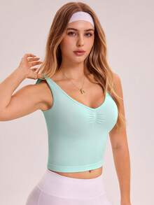 SHEIN Sovereign Charm 女式露背运动背心，适合跑步、健身、锻炼、秋冬季 - 薄荷綠 - 查看 6