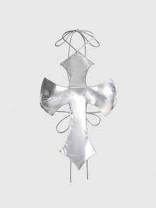 ROMWE Avant Y3K Millennium Shiny Silver Cross Backless Street Style Halter Neck Tank Top For Women - Silver - View 1