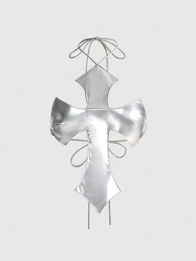 ROMWE Avant Canotta da donna con schiena scoperta, stile da strada, collo ad aletta, argento lucido, stile Y3K Millennium