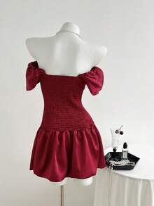 Elamini Red Satin Strapless Bodycon Christmas Luxury Evening Dress For Women - Red - View 2