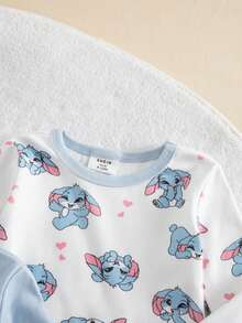 SHEIN 女婴可爱休闲卡通图案针织长袖上衣和打底裤家居服套装 - 彩色 - 查看 3