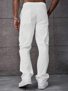 Manfinity LEGND Plus Size Men's Solid Color Straight Casual Cargo Pants, Versatile, Fall - White - View 2