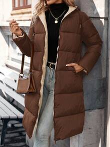 SHEIN Frenchy معطف نسائي طويل مبطن دافئ للخريف/الشتاء