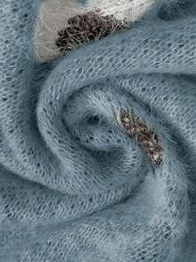 Plus Size Floral Pattern Knit Sweater, Casual For Autumn/Winter - Baby Blue - View 6