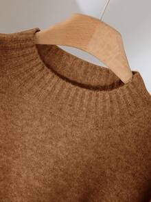 CosyJoli Plus Size Solid Color Round Neck Drop Shoulder Long Sleeve Loose Knit Sweater Set Brown/Winter - Chocolate Brown - View 3