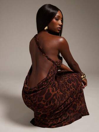 Hauture Sexy Leopard Print One Shoulder Maxi Dress – Twist Front & Open Back For Night Out, Party & Holiday