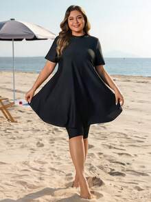 Swim Mulvari 大码女式两件套宽松中长款修身适度防晒度假布基尼泳衣套装