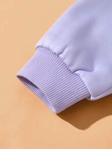 Blippi X SHEIN 2pcs/Set Young Girl Cute Cartoon & Letter Graphic Round Neck Drop Shoulder Long Sleeve Sweatshirt And Flare Pants Knit Casual Outfit, Light Purple - Purple - View 4