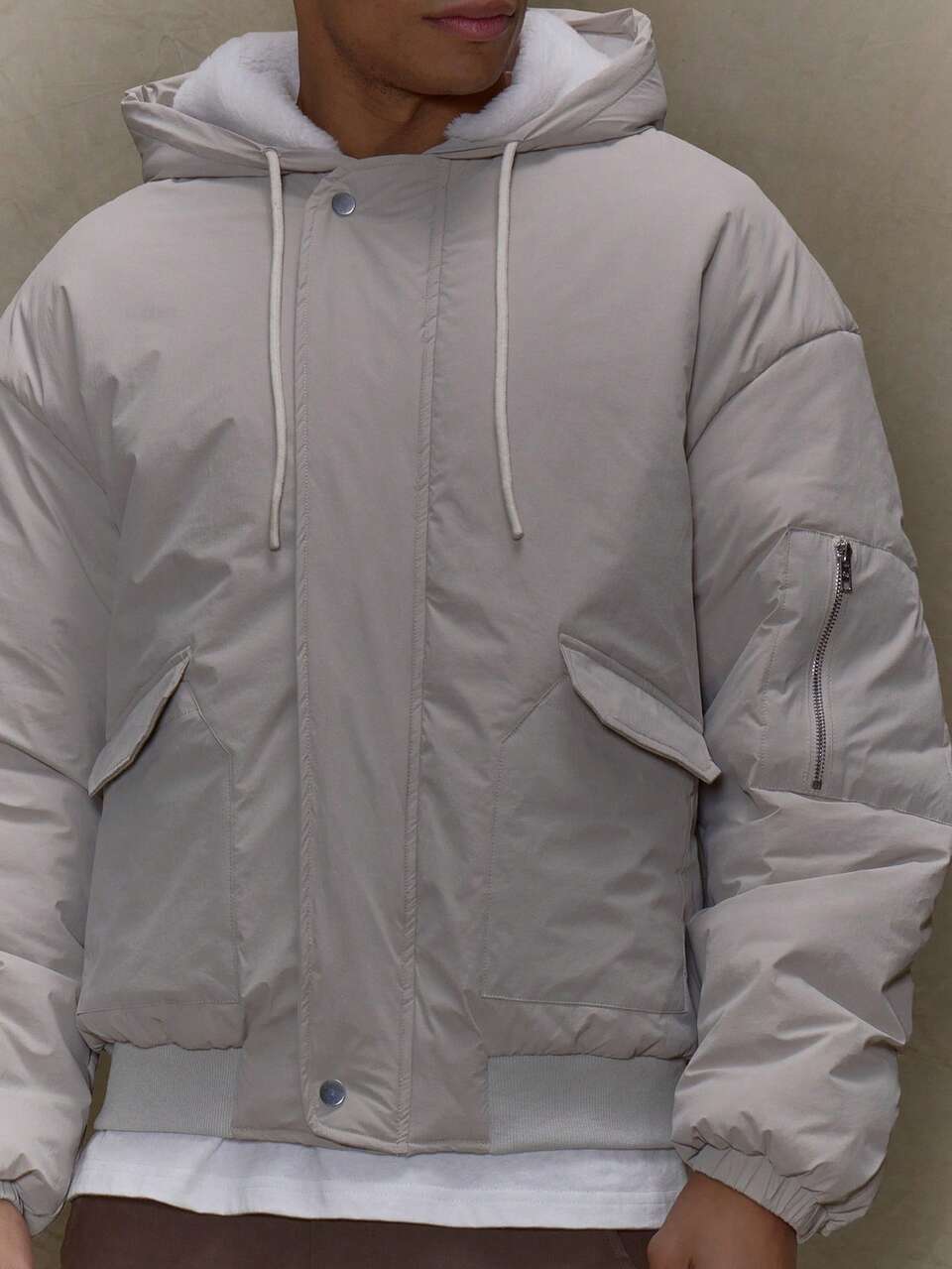 Men Puffer Fleeced Zip Through Hidden Placket Hooded Coat SPRING SUMMER