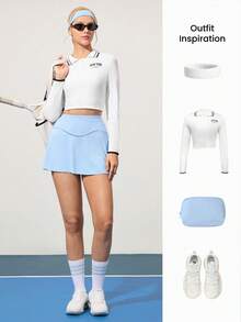 CourtClass 女式字母条纹长袖短款运动 Polo 衫 - 白色 - 查看 5