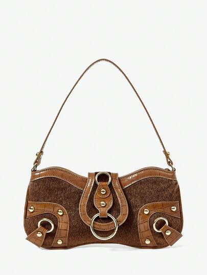 Maija Bolsa de Ombro Feminina, Bolsa Hobo, Retrô, Rebites, Vintage, Elegante, Simples, Personalizada, Versátil, Clássica, Para Ir ao Trabalho, Escritório, Encontros, Uso Diário, Compras, Chá da Tarde