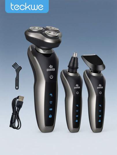 Teckwe Cordless Electric Razor For Men, 3 In 1 Electric Shaver, Beard/Nose/Sideburns, Hair Trimmer, Waterproof Travel Kit - Turbo Speed & Precision Blades Halloween Gift