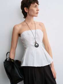 Aalyst 1 件女士优雅亚麻混纺褶皱修身胸衣，春夏 - 白色 - 查看 6