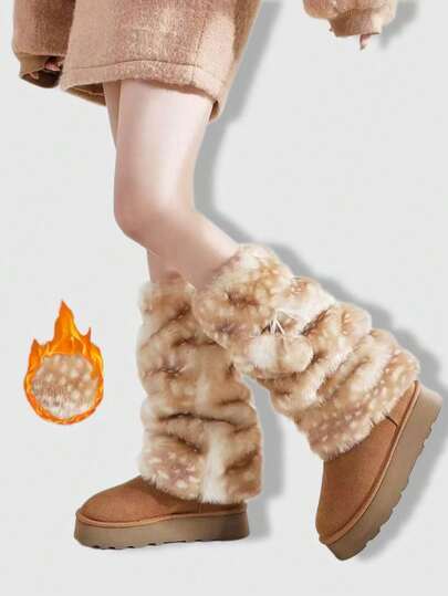 Fairycore 1 Paar leopardenmuster Stylische und warme Beinwärmer für Frauen, flauschig