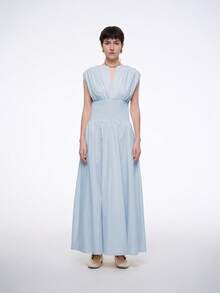 Aalyst Women's Solid Color Casual Elegant High-End V-Neck Sleeveless Cotton Dress, Comfortable For Commuting, Spring/Summer - Baby Blue - View 6