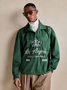 AKNOTIC 男士秋季字母皇冠刺绣休闲Polo衫 - 綠色 - 查看 4