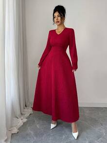 Rafferiza Raffinéa Elegant Long Sleeve Dress,French Lace Sophisticated Embroidery,High-End Aristocratic Style,Dark Red,Autumn,Elegant,Dining,Christmas Holidays - Burgundy - View 6