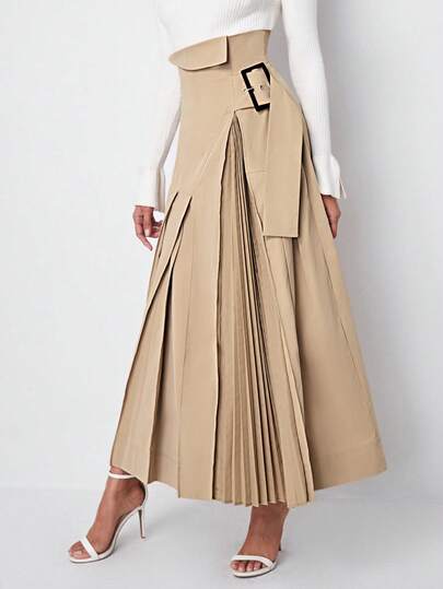 Modelyn Buckle Strap Pleated Skirt