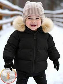 SHEIN Baby/Baby Boy/Girl Padded Coats, Fleece Tops, Thickened Winter Coats, Quilted Coats, Warm & Soft, Comfortable, Versatile, Casual, Suitable For Indoor, Outdoor, Daily Wear, Sports, Play, Party, Photo Shoot, Festival, Halloween, Christmas Baby Winter Jacket Baby Boy Jacket