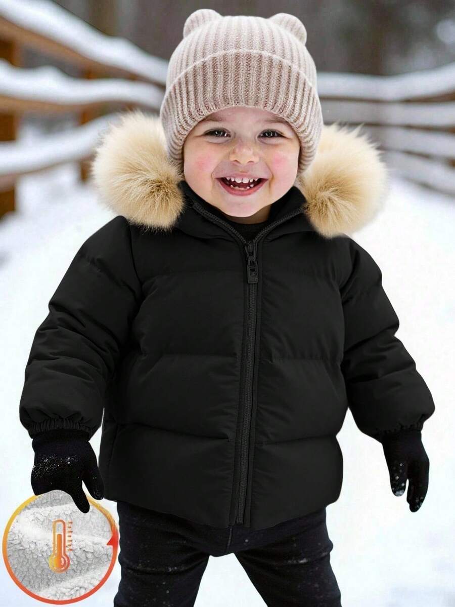 SHEIN Baby/Baby Boy/Girl Padded Coats, Fleece Tops, Thickened Winter Coats, Quilted Coats, Warm & Soft, Comfortable, Versatile, Casual, Suitable For Indoor, Outdoor, Daily Wear, Sports, Play, Party, Photo Shoot, Festival, Halloween, Christmas Baby Winter Jacket Baby Boy Jacket