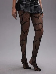 ROMWE Goth Spider Web Pattern Mesh Tights, Halloween