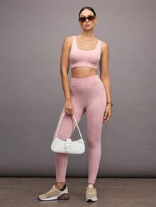 Activina 女式扭纹后背镂空设计休闲健身运动背心 - 粉色 - 查看 6