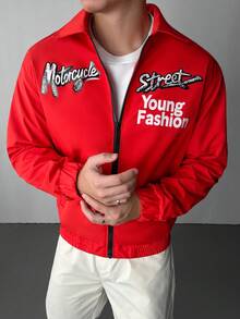 Manfinity Hypemode Giacca casual con chiusura lampo, manica a giro, maniche lunghe, versatile, giacca a vento/giacca a vento da esterno, parka, oversize, giacca invernale, giacca rossa da uomo, giacca da uomo, streetwear, giacca rossa con chiusura lampo, giacca stile Y2K