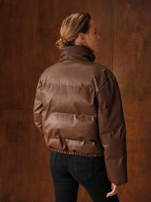 MOTF PREMIUM 拉链立领夹棉大衣 - 棕色 - 查看 4