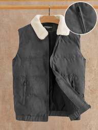 Manfinity BRENVOR جاكيت صوفية بدون أكمام كاجوال مرقعة للرجال، جاكيت بطانة شتوية للرجال، جاكيت بطانة للرجال، جاكيت بطانة شتوية للرجال، جاكيت خارجية للرجال، خريف