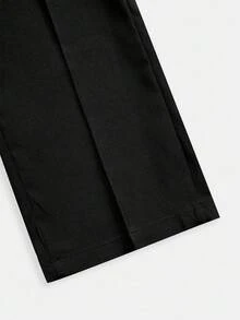 SHEIN Tween Girls' Double Button Straight Leg Elegant Office Pants - Black - View 5