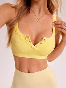SHEIN Sovereign Charm Áo ngực thể thao nữ màu vàng, áo ngực tập yoga thường ngày cho hoạt động ngoài trời - Màu vàng - Xem 5
