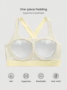 GLOWMODE Square-Neck Sports Bra Medium Impact Jogging Gym Training Daily Quick Dry Moisture Wicking  Spring Summer - Butter Yellow - View 3