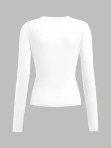 SHEIN Girlism 4 件套青少年女孩百搭圆领长袖休闲纯色 T 恤，黑色、白色、海军蓝、深灰色 - 藏蓝色 - 查看 8