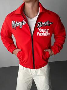 Manfinity Hypemode Giacca casual con chiusura lampo, manica a giro, maniche lunghe, versatile, giacca a vento/giacca a vento da esterno, parka, oversize, giacca invernale, giacca rossa da uomo, giacca da uomo, streetwear, giacca rossa con chiusura lampo, giacca stile Y2K