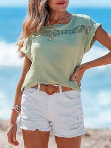 Sylviya 花邊拼接純色休閒女襯衫