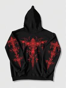 ROMWE MEN Grunge Punk Punk Street Style Hooded Zip-Up Fleece Sweatshirt Jacket, Autumn/Winter - Black - View 2