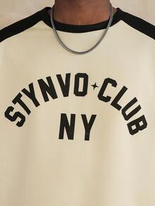 STYNVO 男士字母印花撞色圆领短袖休闲T恤 - 米色 - 查看 5