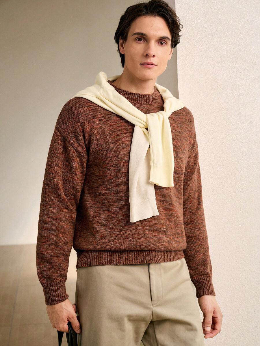 Manfinity Homme 男士休闲宽松圆领长袖毛衣，百搭秋冬 - 彩色 - 查看 1