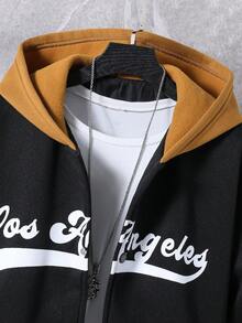 青少年男童休闲图案印花连帽夹克