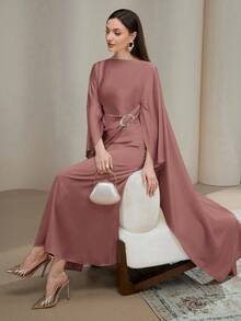 Veilorie Đầm thanh lịch trang trí vòng kim loại trơn màu cho nữ - Bụi hồng - Xem 6