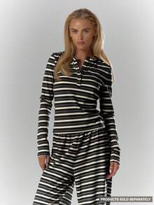 MUSERA Button Front Striped Fitted Long Sleeve Top Only Fall Autumn Cosy Cute Casual Coffee Club Holidays Party Cosy Spring Summer - Dark Grey - View 1