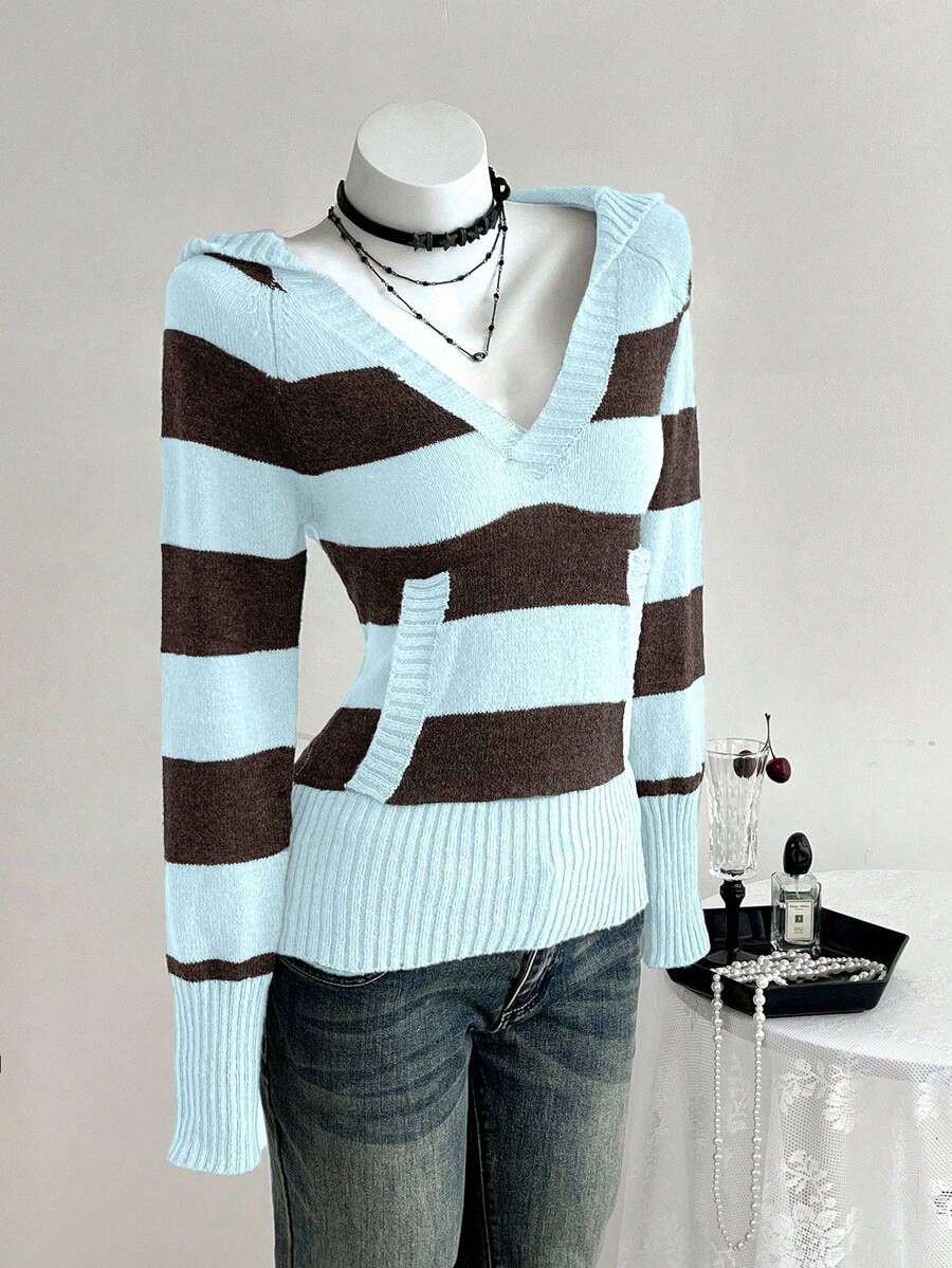 Elamini Sudadera con capucha de mujer de manga raglán versátil con bloques de color y rayas para otoño - Multicolor - Ver 1