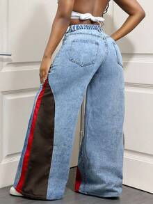 Slaydiva Quần Jeans Rộng Màu Tương Phản Thường Ngày Cỡ Lớn Thời Trang Cho Nữ - Rửa nhẹ - Xem 2